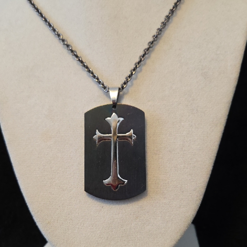 Guess Stainless Steel Black Cross Pendant Necklace